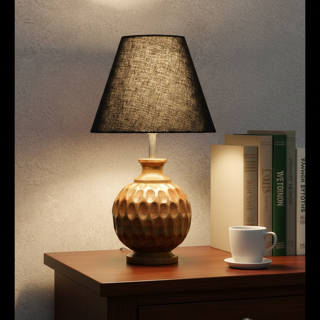 Artisan Carved Wood Table Lamp – Elegant Bedroom & Living Room Accent Light, Pack Of 1(Black) - Image 11