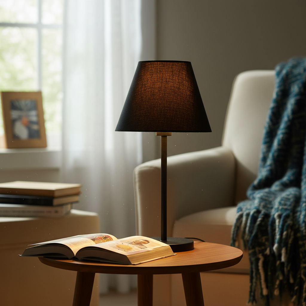 Slim Contemporary Night Lamp – Fabric Shade Accent Light for Home & Office, Pack Of 1(Black) - Image 5