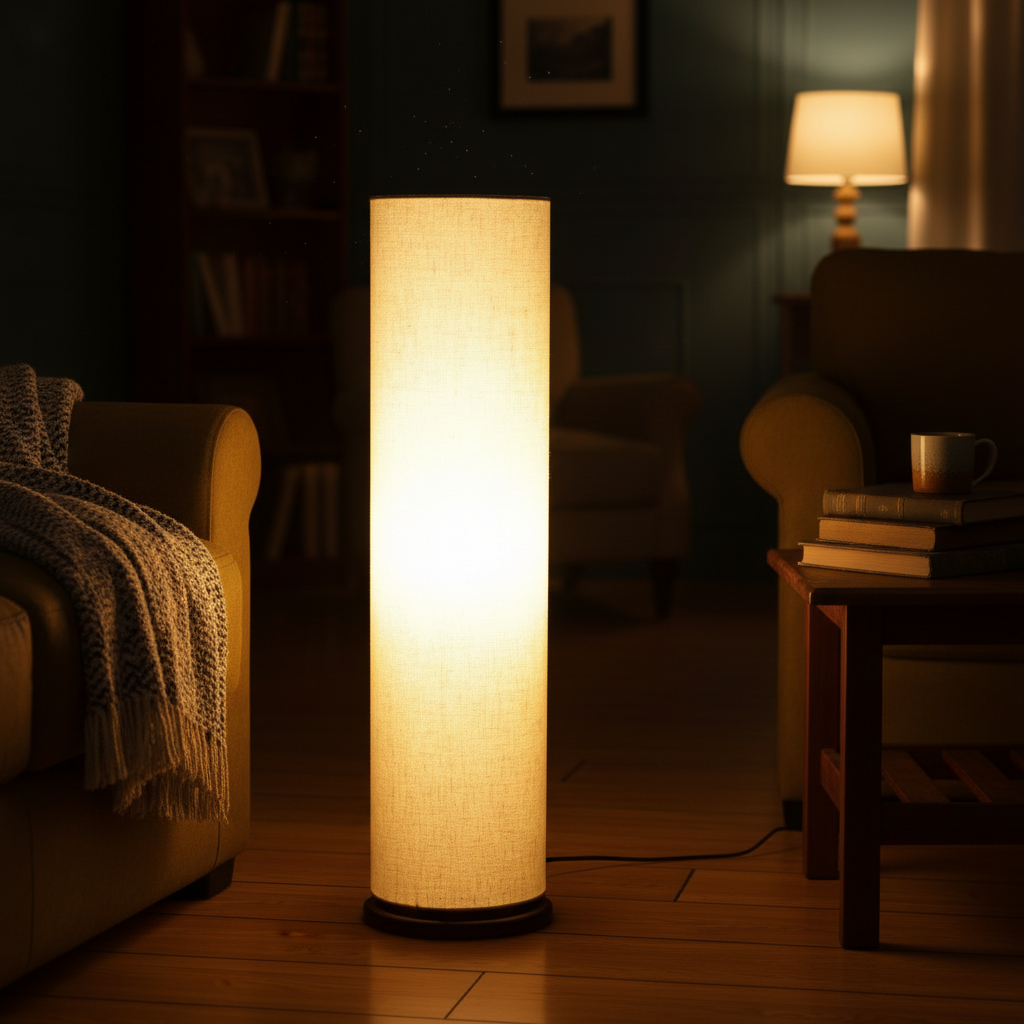 Wooden Base Cylinder Shape Corner Decorative Floor Lamp, Flex- Pack Of 1 - Image 5