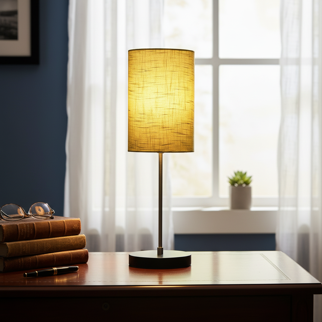 Minimalist Desk Lamp with Black Round Base – Soft Warm Lighting for Living Room & Study, Pack Of 1(Green Texture Cylinder) - Image 11
