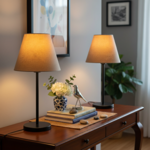 Slim Contemporary Night Lamp – Fabric Shade Accent Light for Home & Office, Pack Of 2(Cream Texture)