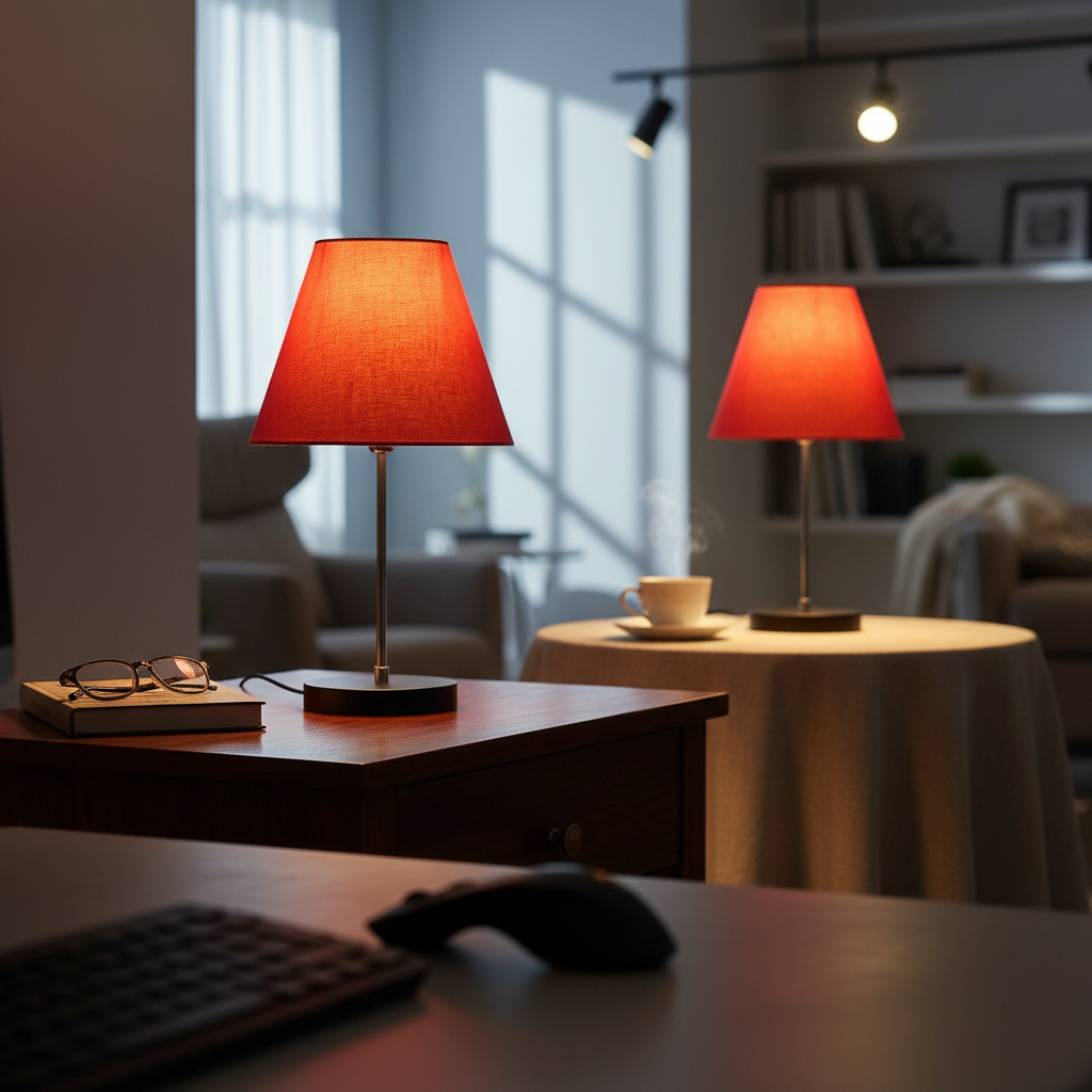 Minimalist Desk Lamp with Black Round Base – Soft Warm Lighting for Living Room & Study, Pack Of 1(Orange) - Image 2