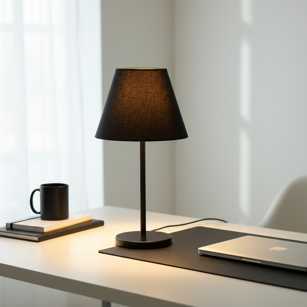 Slim Contemporary Night Lamp – Fabric Shade Accent Light for Home & Office, Pack Of 1(Black) - Image 3