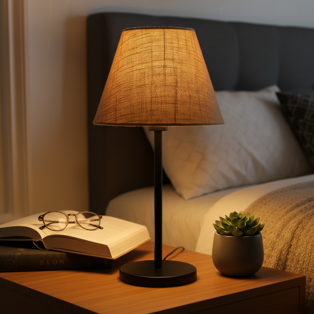 Slim Contemporary Night Lamp – Fabric Shade Accent Light for Home & Office, Pack Of 1(Natural Jute)