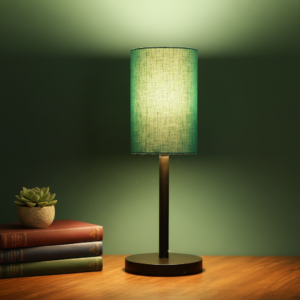 Black Bedside Lamp with Cylinder Fabric Shade Minimalist Lamp for Bedroom, Living Room & Office – Warm Ambient Nightstand Light(Teal)