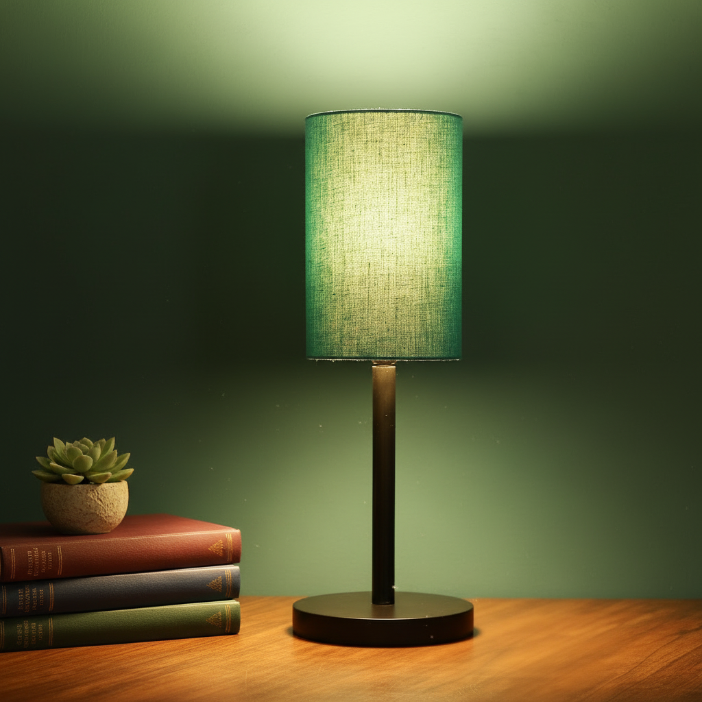 Black Bedside Lamp with Cylinder Fabric Shade Minimalist Lamp for Bedroom, Living Room & Office – Warm Ambient Nightstand Light(Teal)