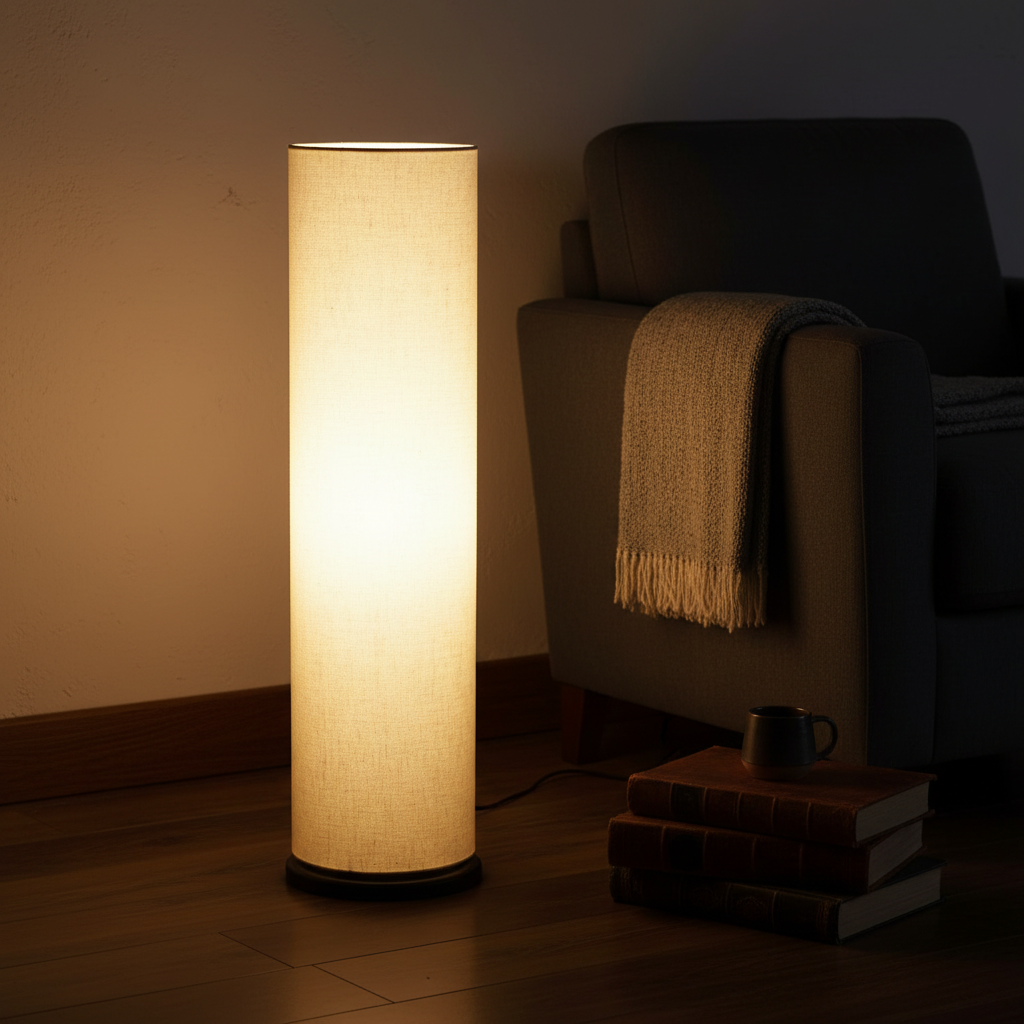 Wooden Base Cylinder Shape Corner Decorative Floor Lamp, Flex- Pack Of 1 - Image 6