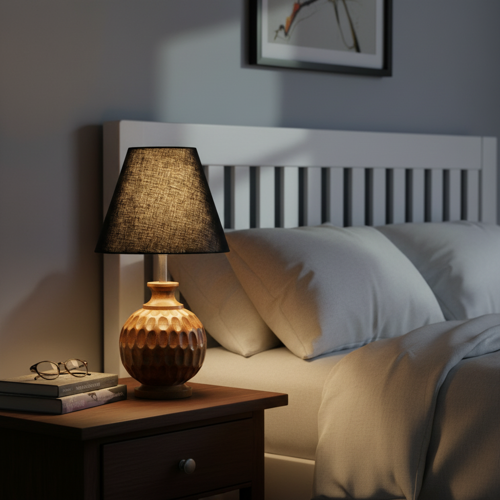 Artisan Carved Wood Table Lamp – Elegant Bedroom & Living Room Accent Light, Pack Of 1(Black) - Image 5