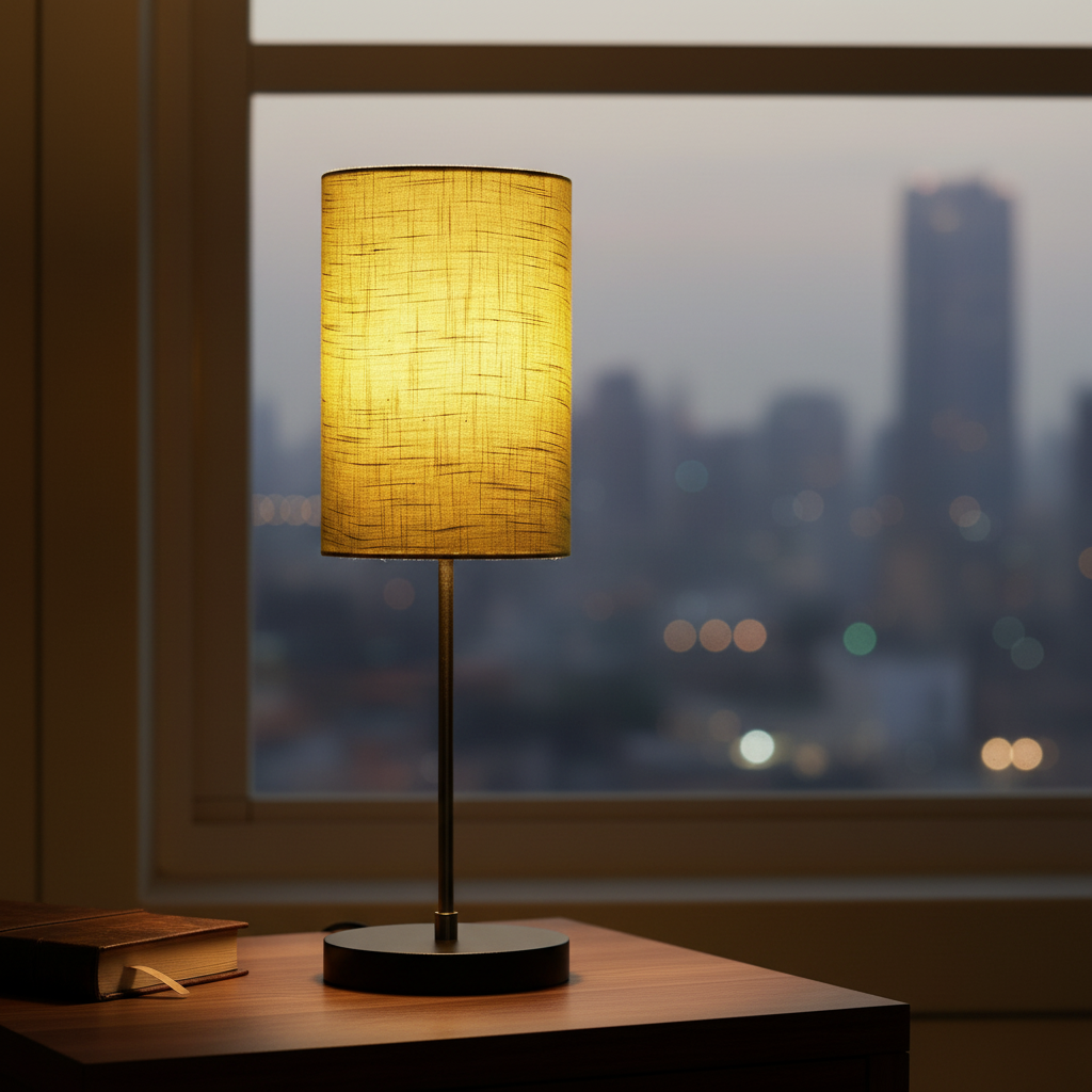Minimalist Desk Lamp with Black Round Base – Soft Warm Lighting for Living Room & Study, Pack Of 1(Green Texture Cylinder) - Image 2