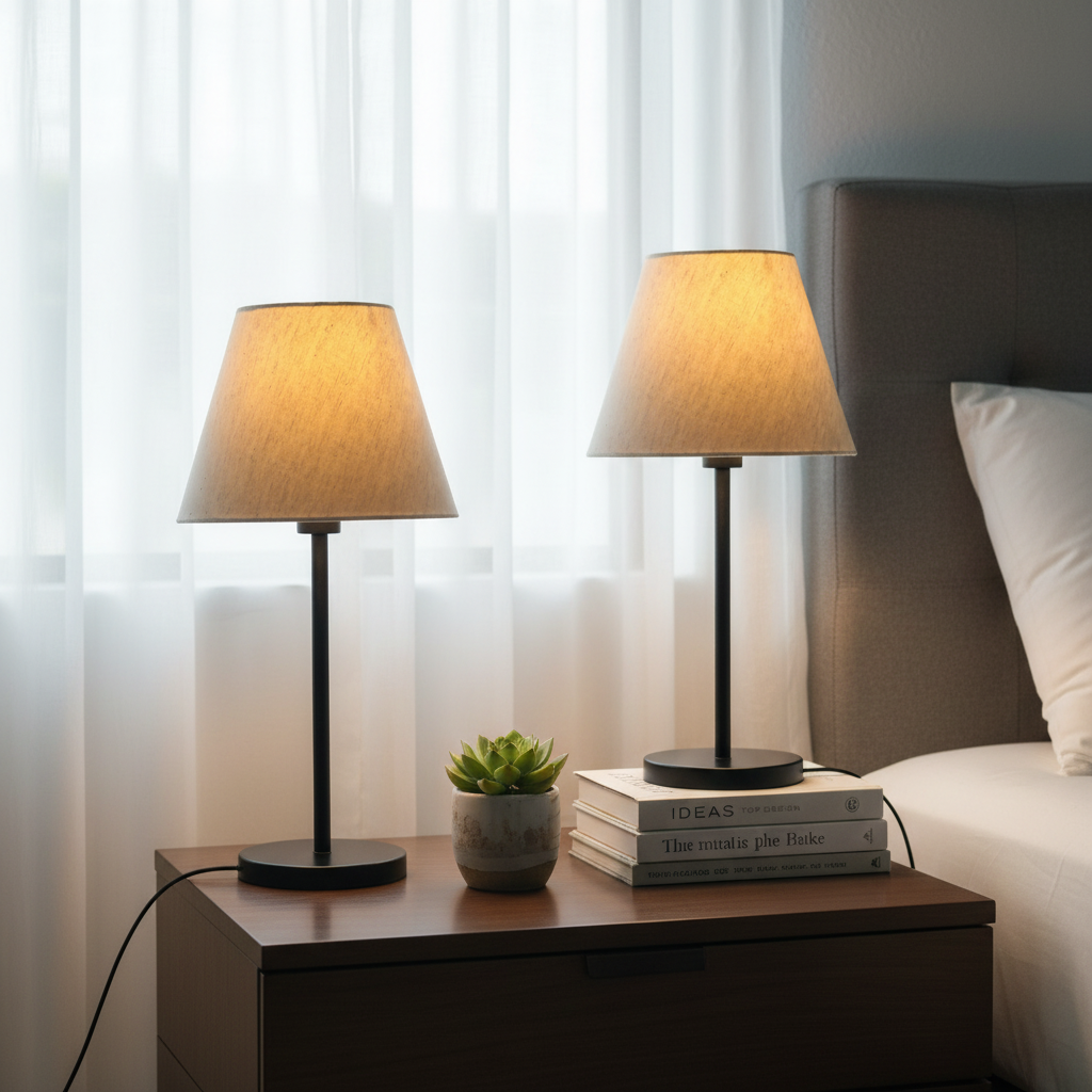 Slim Contemporary Night Lamp – Fabric Shade Accent Light for Home & Office, Pack Of 2(Flex) - Image 2