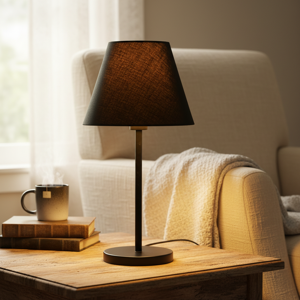 Slim Contemporary Night Lamp – Fabric Shade Accent Light for Home & Office, Pack Of 1(Black) - Image 2