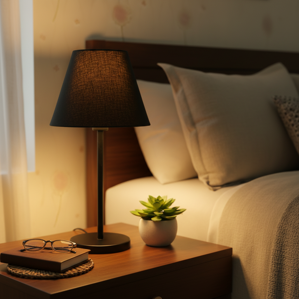 Slim Contemporary Night Lamp – Fabric Shade Accent Light for Home & Office, Pack Of 1(Black) - Image 9