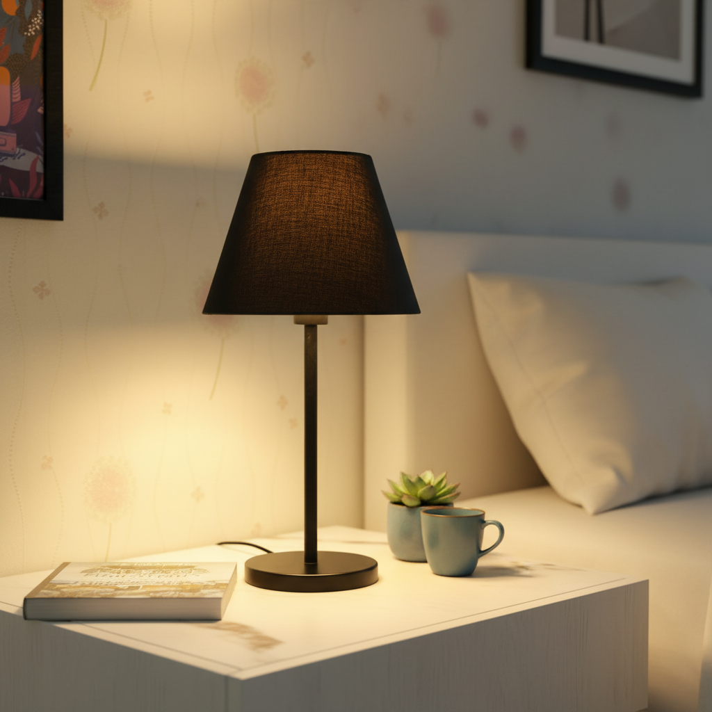 Slim Contemporary Night Lamp – Fabric Shade Accent Light for Home & Office, Pack Of 1(Black) - Image 6