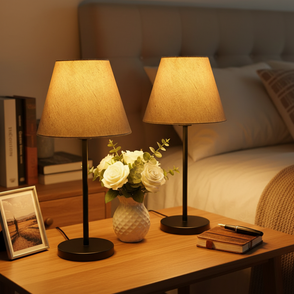Slim Contemporary Night Lamp – Fabric Shade Accent Light for Home & Office, Pack Of 2(Premium Jute)