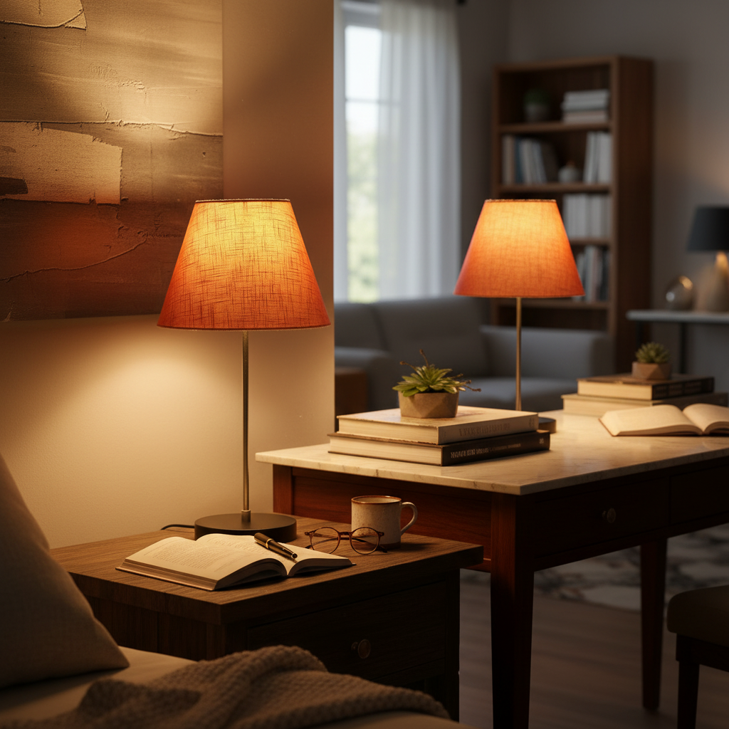 Minimalist Desk Lamp with Black Round Base – Soft Warm Lighting for Living Room & Study, Pack Of 1(Orange Texture) - Image 2