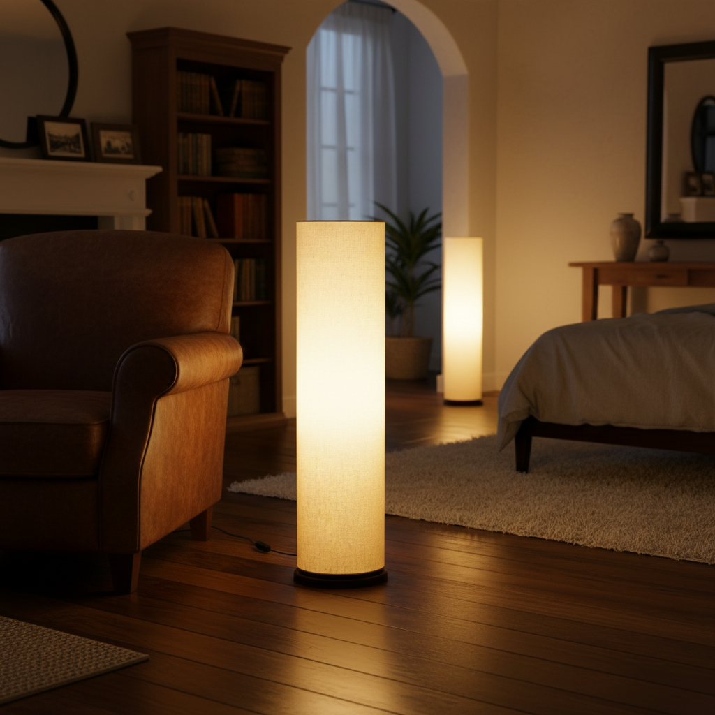 Wooden Base Cylinder Shape Corner Decorative Floor Lamp, Flex- Pack Of 1 - Image 3