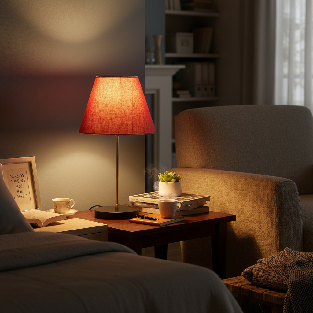 Minimalist Desk Lamp with Black Round Base – Soft Warm Lighting for Living Room & Study, Pack Of 1(Red Texture) - Image 2