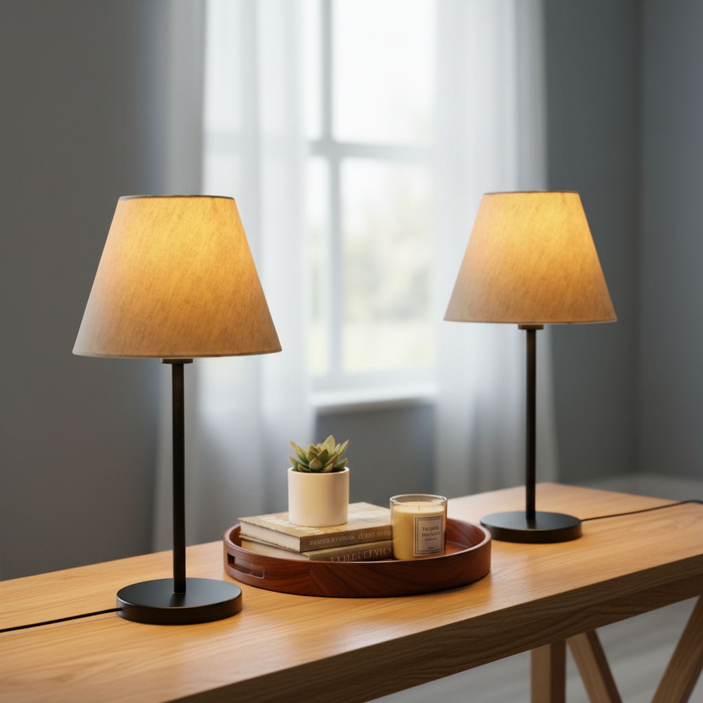 Slim Contemporary Night Lamp – Fabric Shade Accent Light for Home & Office, Pack Of 2(Flex) - Image 5