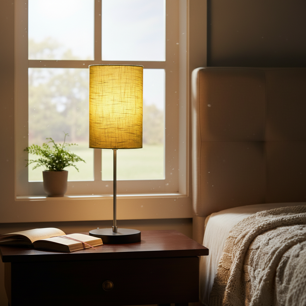 Minimalist Desk Lamp with Black Round Base – Soft Warm Lighting for Living Room & Study, Pack Of 1(Green Texture Cylinder) - Image 5