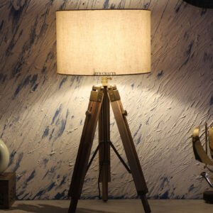 Natural Teak Wood Tripod Table Lamp, Modern Design Standing Lamp For Bedroom, Dining And Living Room