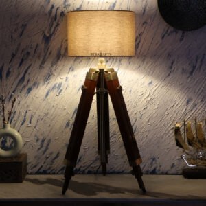 Teak Wood Tripod Table Lamp, Modern Design Standing Lamp For Bedroom, Dining And Living Room
