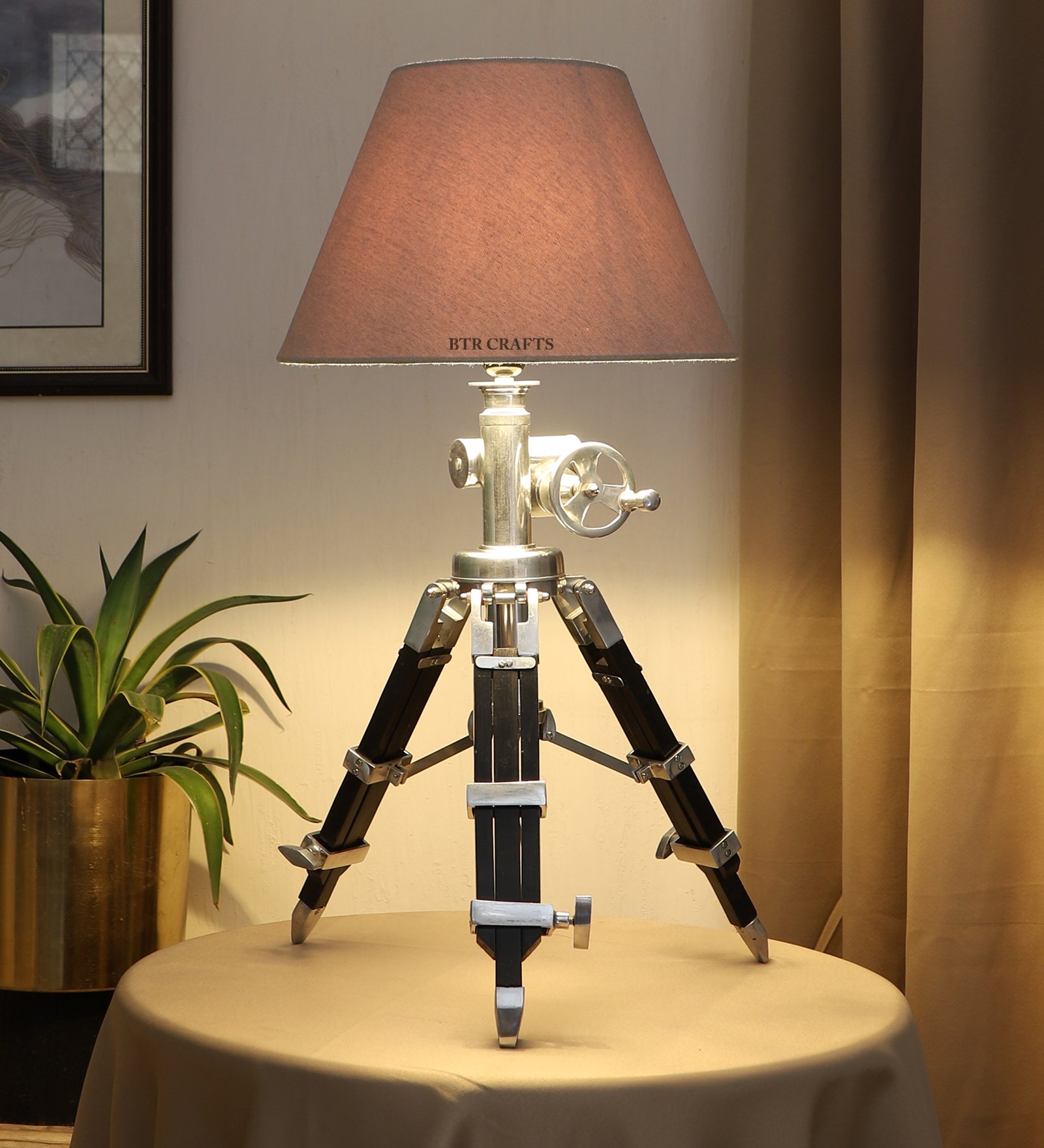 Royal Vintage Tripod Table Lamp, Adjustable Stand, Rustic Vintage Modern Design Standing Lamp For Bedroom, Dining And Living Room