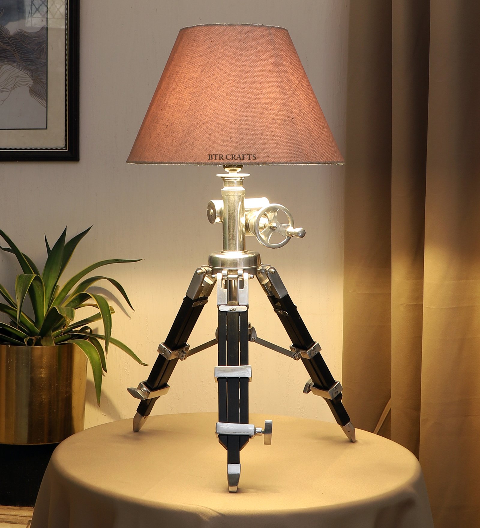 Royal Vintage Tripod Table Lamp, Adjustable Stand, Rustic Vintage Modern Design Standing Lamp For Bedroom, Dining And Living Room