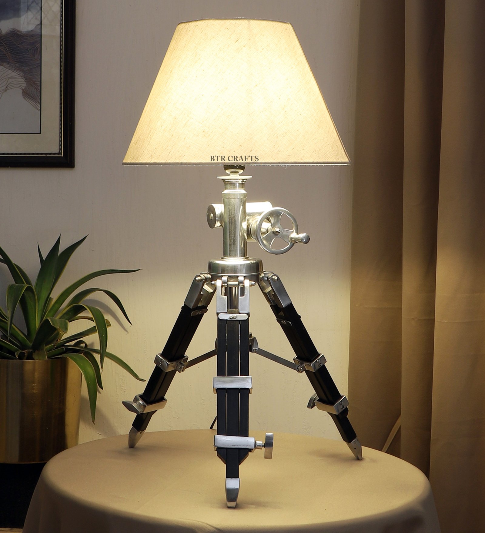 Royal Vintage Tripod Table Lamp, Adjustable Stand, Rustic Vintage Modern Design Standing Lamp For Bedroom, Dining And Living Room
