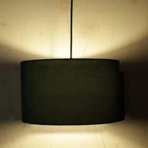 14 Inches Pendant/Hanging Ceiling Light Fixture, Dark Green Drum Shade for Bedroom, Kitchen, Living Room, Dining Table, Lobby, Kitchen, Black/Silver Canopy