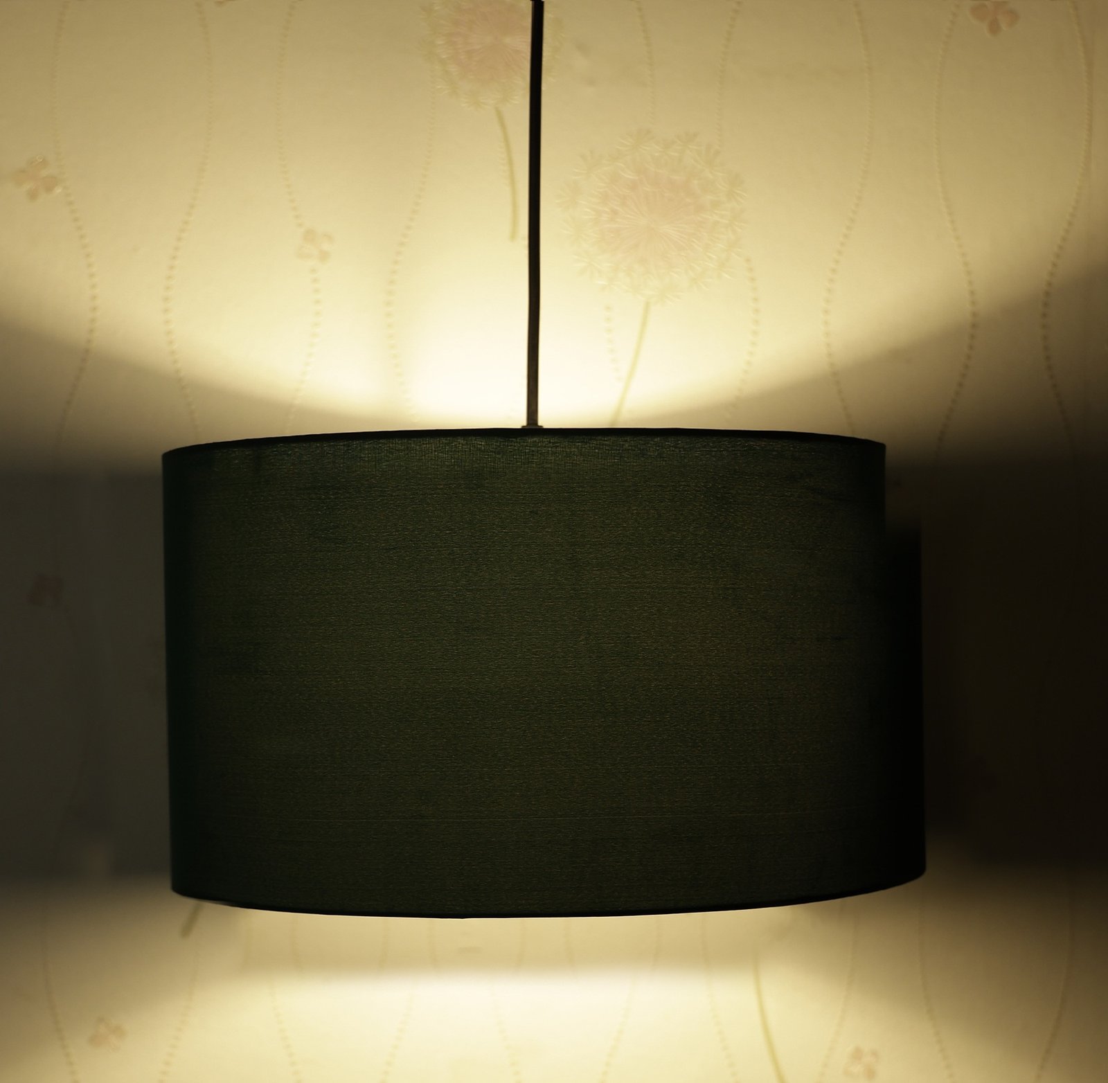 14 Inches Pendant/Hanging Ceiling Light Fixture, Dark Green Drum Shade for Bedroom, Kitchen, Living Room, Dining Table, Lobby, Kitchen, Black/Silver Canopy