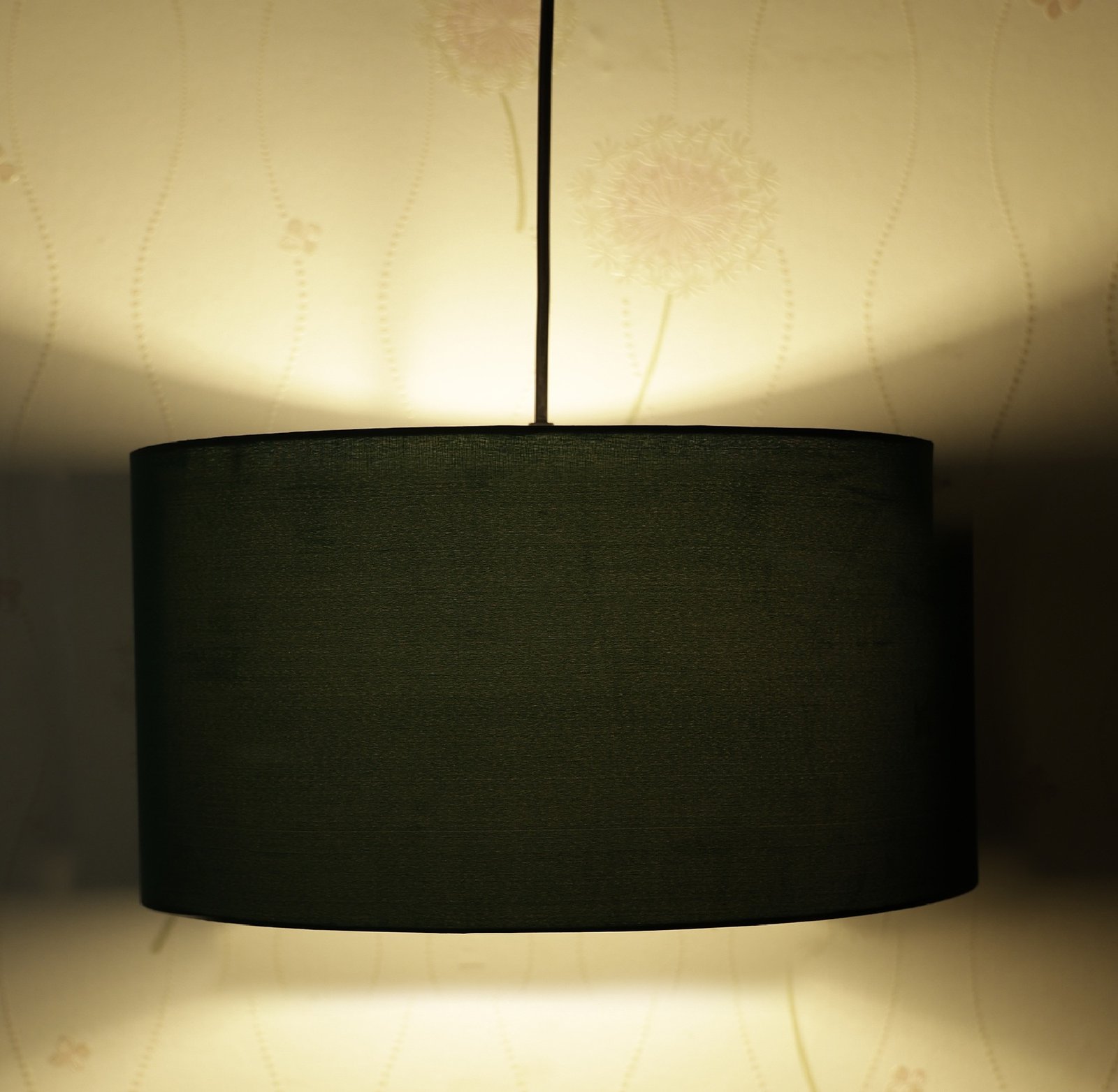 18 Inches Pendant/Hanging Ceiling Light Fixture, Dark Green Drum Shade for Bedroom, Kitchen, Living Room, Dining Table, Lobby, Kitchen, Black/Silver Canopy