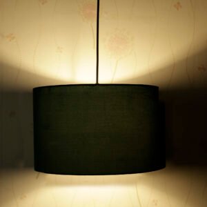 10 Inches Pendant/Hanging Ceiling Light Fixture, Dark Green Drum Shade, for Bedroom, Kitchen, Living Room, Dining Table, Lobby, Kitchen, Silver/Black Canopy