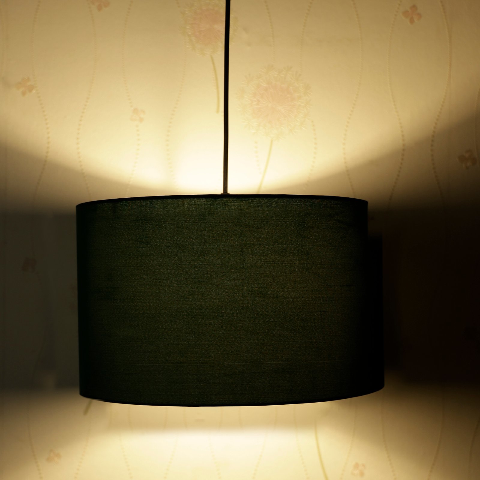 10 Inches Pendant/Hanging Ceiling Light Fixture, Dark Green Drum Shade, for Bedroom, Kitchen, Living Room, Dining Table, Lobby, Kitchen, Silver/Black Canopy