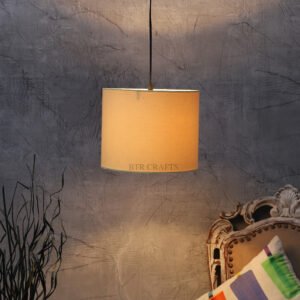 10 Inches Pendant/Hanging Ceiling Light Fixture, Pale Yellow Drum Shade, for Bedroom, Kitchen, Living Room, Dining Table, Lobby, Kitchen, Black/Silver Canopy