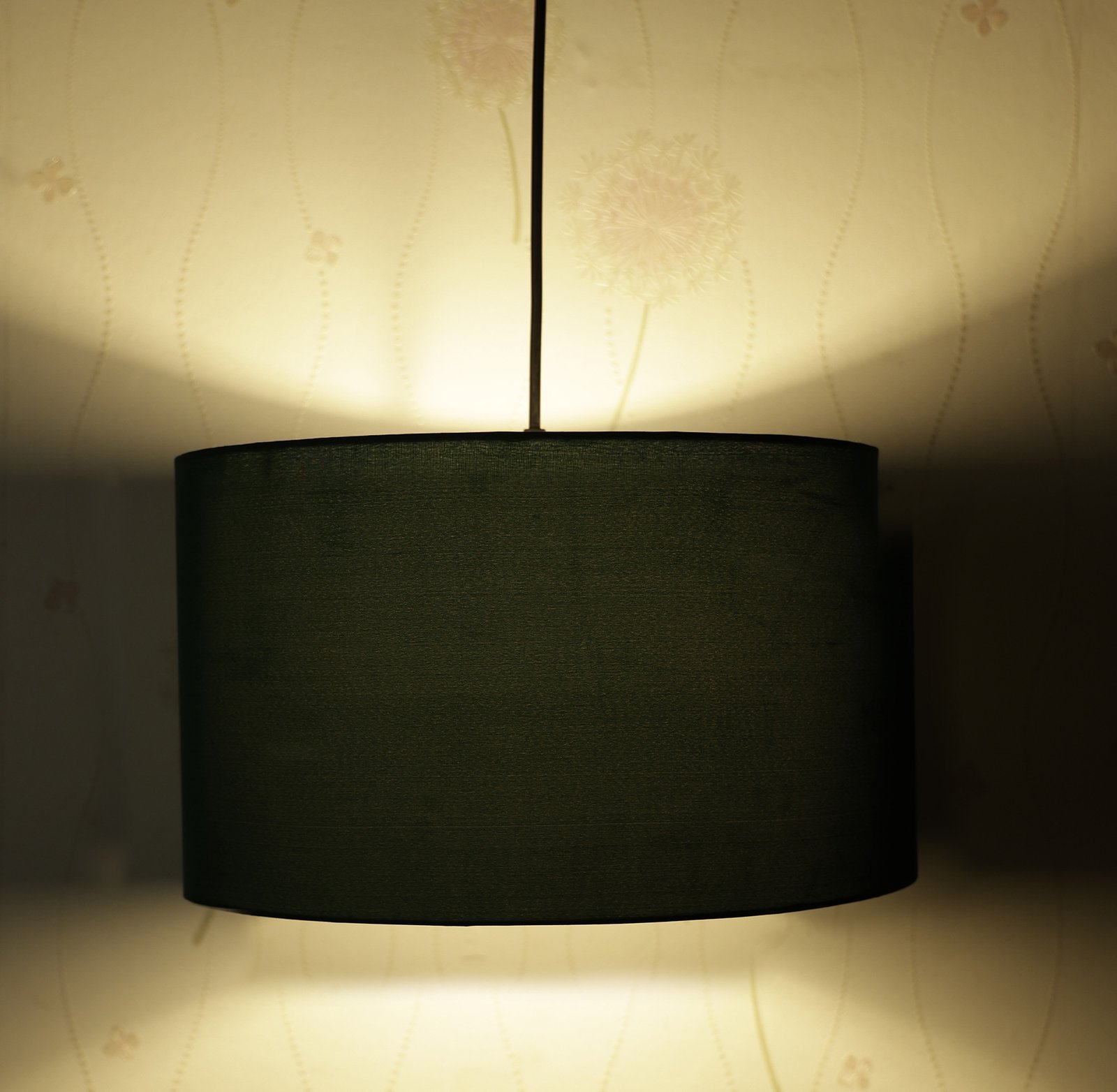 12 Inches Pendant/Hanging Ceiling Light Fixture, Dark Green Drum Shade, for Bedroom, Kitchen, Living Room, Dining Table, Lobby, Kitchen, Silver/Black Canopy