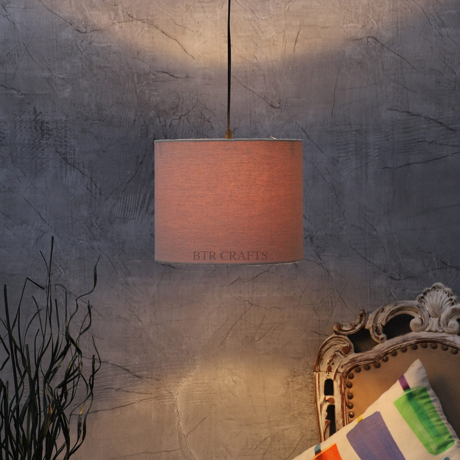 10 Inches Pendant/Hanging Ceiling Light Fixture, Beige Drum Shade, for Bedroom, Kitchen, Living Room, Dining Table, Lobby, Kitchen, Silver/Black Canopy