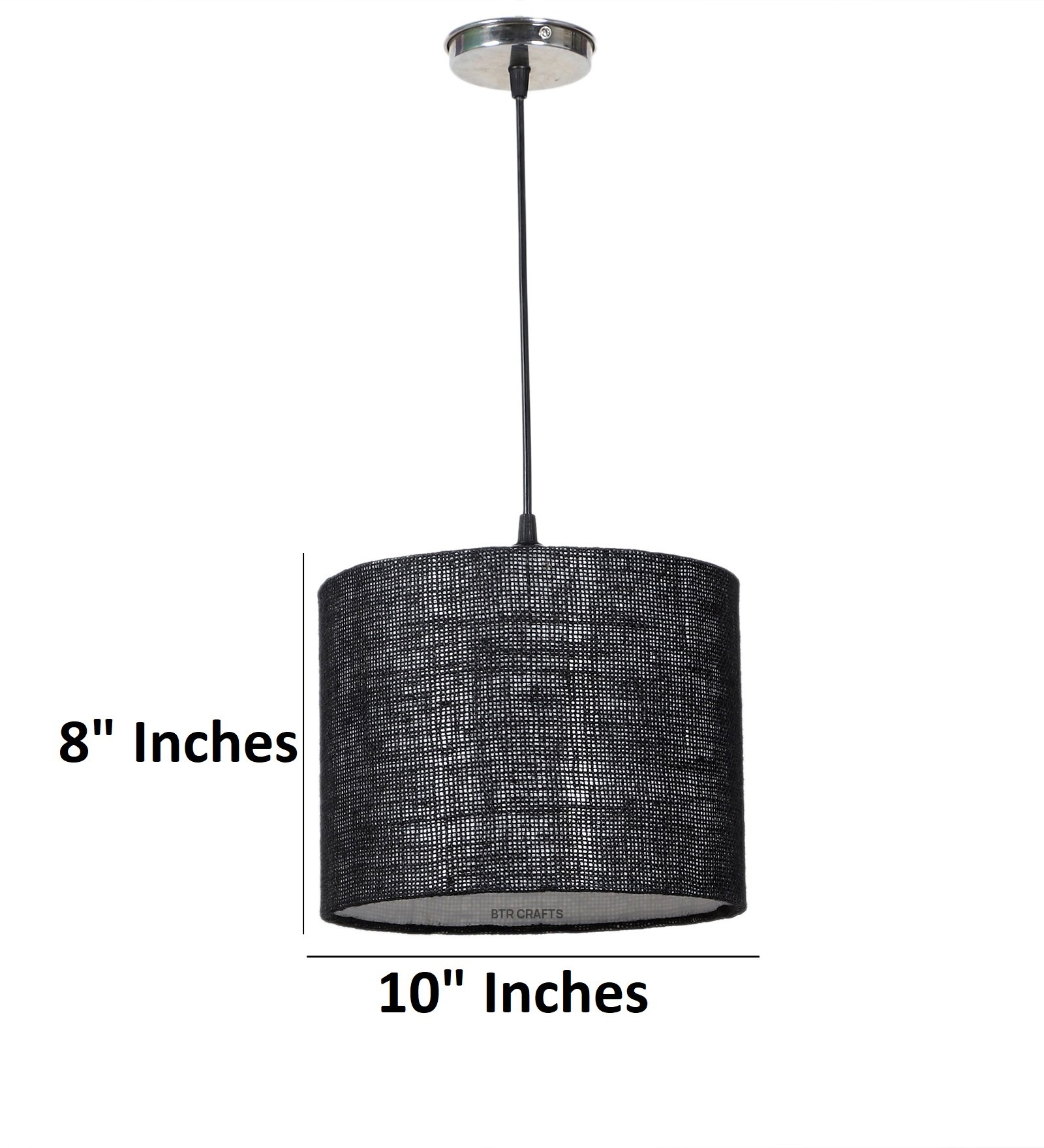 10 Inches Pendant/Hanging Ceiling Light Fixture, Black Jute Drum Shade, for Bedroom, Kitchen, Living Room, Dining Table, Lobby, Kitchen, Silver/Black Canopy - Image 3