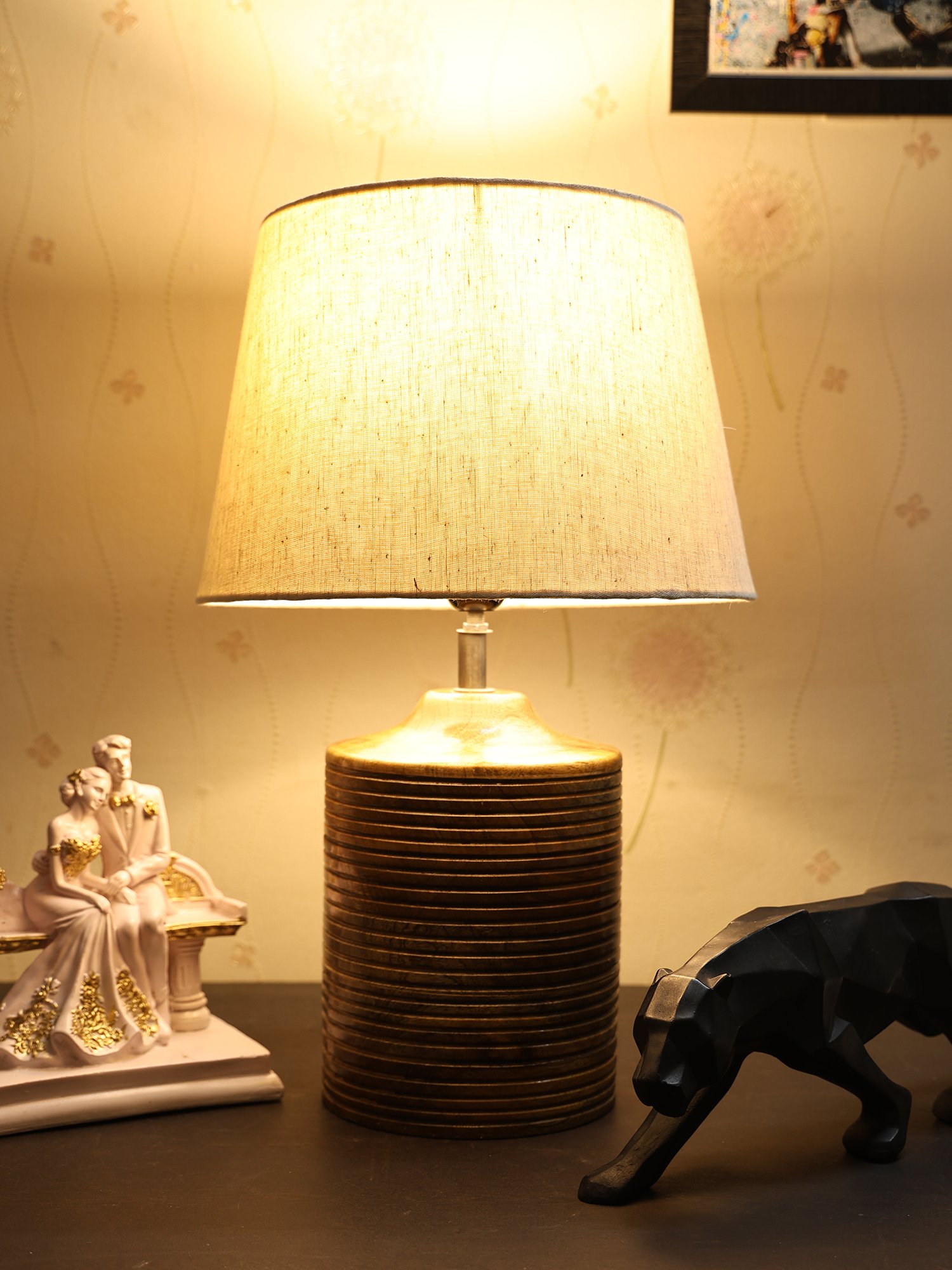 Coffee Brown Ribbed Circle Table Lamp, Side lamp for Bedroom, Dinning, Balcony, Office, Hotels & Home Decoration(TAPPER FLEX)