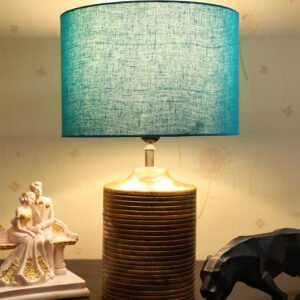 Coffee Brown Ribbed Circle Table Lamp, Side lamp for Bedroom, Dinning, Balcony, Office, Hotels & Home Decoration(TEAL)