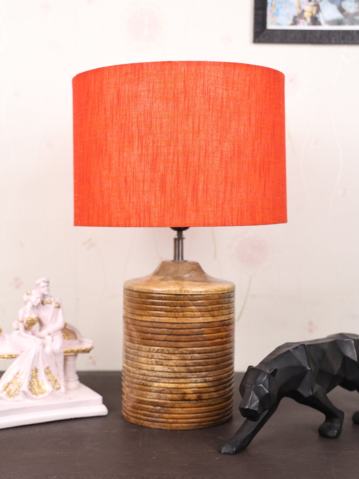 Coffee Brown Ribbed Circle Table Lamp, Side lamp for Bedroom, Dinning, Balcony, Office, Hotels & Home Decoration(RED TEXTURE) - Image 3