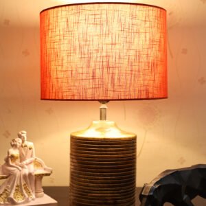 Coffee Brown Ribbed Circle Table Lamp, Side lamp for Bedroom, Dinning, Balcony, Office, Hotels & Home Decoration(RED TEXTURE)