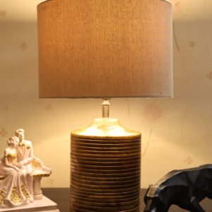 Coffee Brown Ribbed Circle Table Lamp, Side lamp for Bedroom, Dinning, Balcony, Office, Hotels & Home Decoration(PREMIUM JUTE)