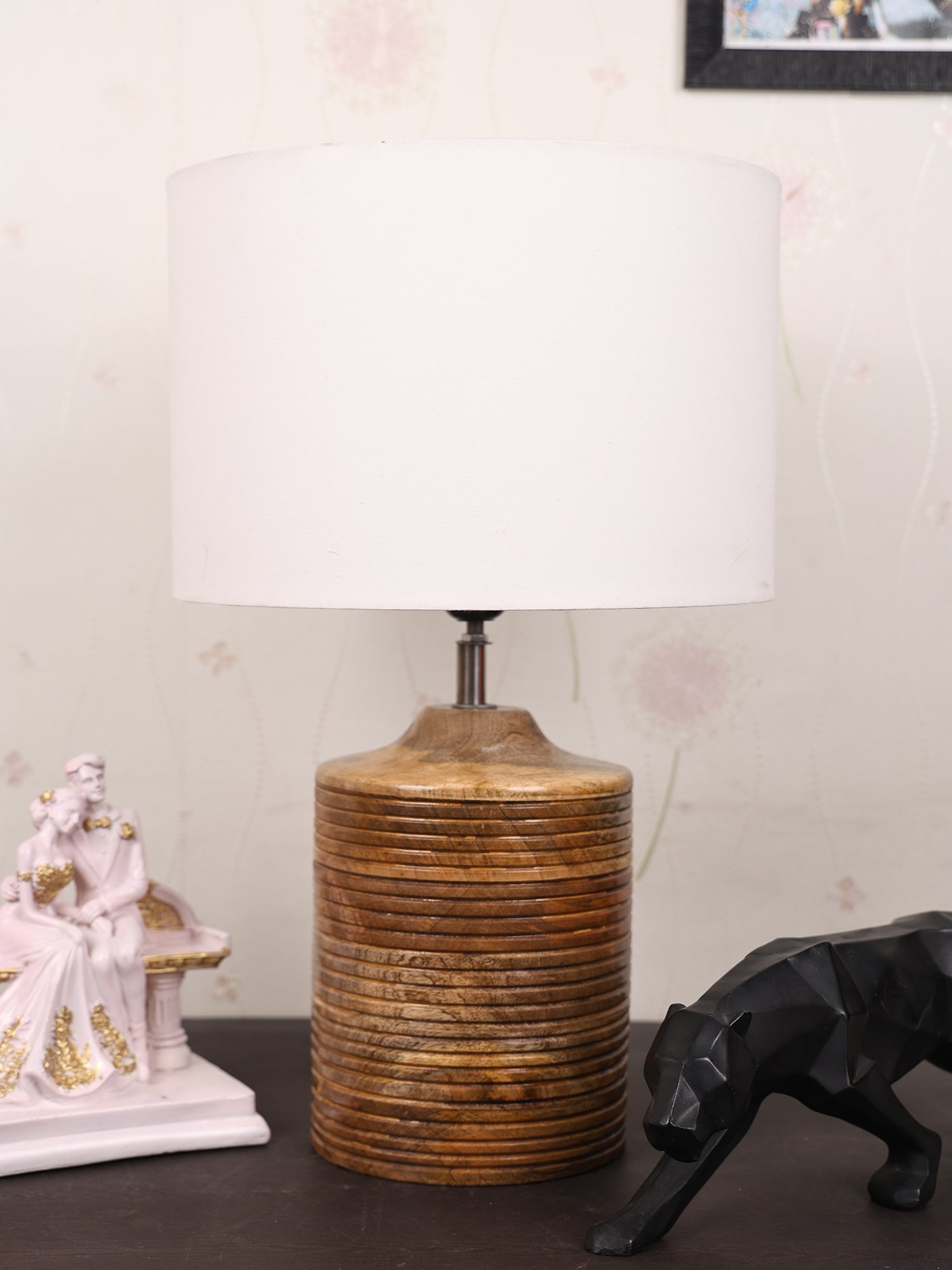 Coffee Brown Ribbed Circle Table Lamp, Side lamp for Bedroom, Dinning, Balcony, Office, Hotels & Home Decoration(WHITE) - Image 3