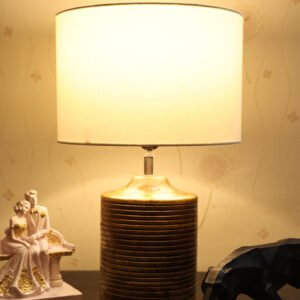 Coffee Brown Ribbed Circle Table Lamp, Side lamp for Bedroom, Dinning, Balcony, Office, Hotels & Home Decoration(WHITE)