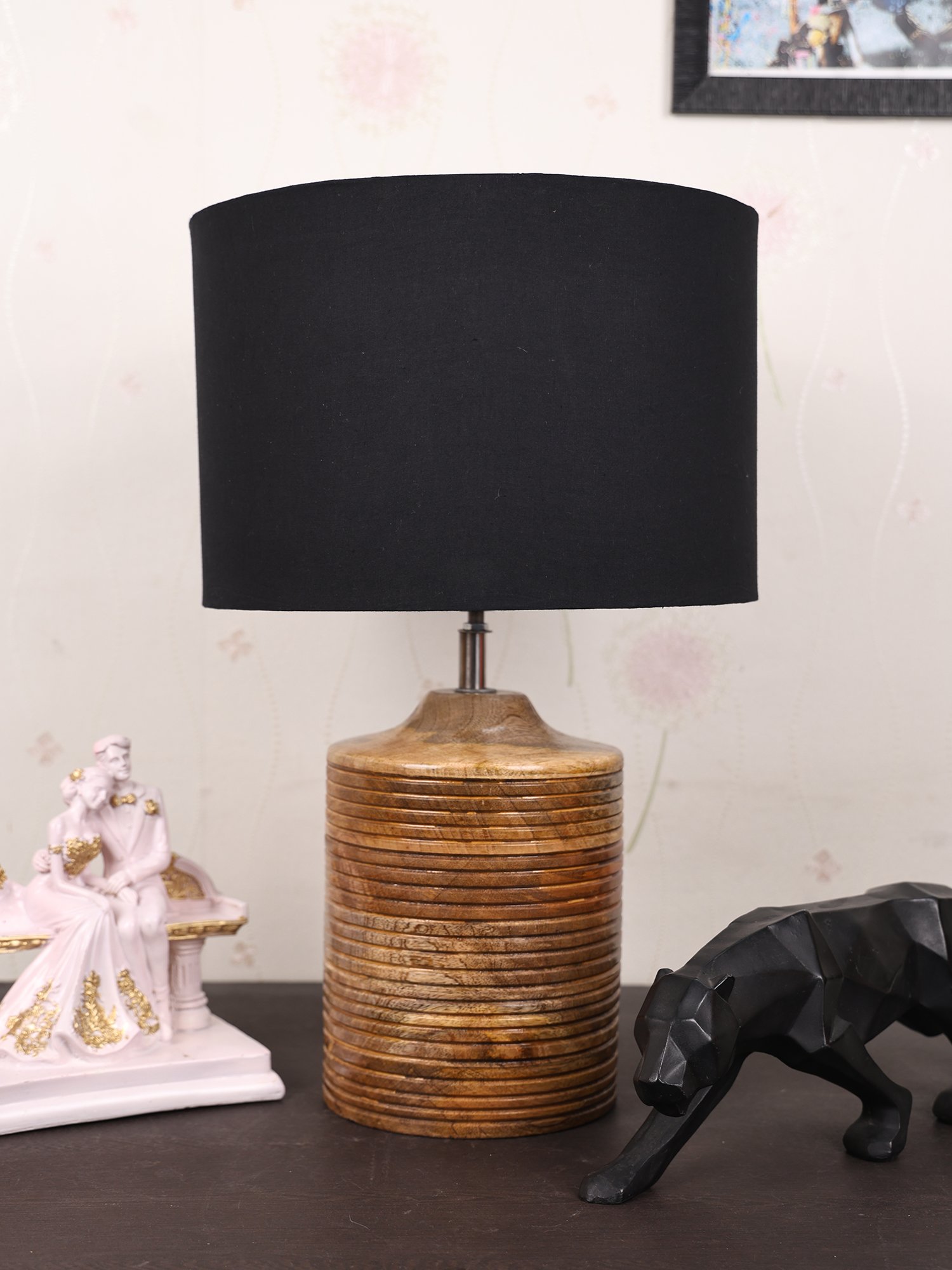 Coffee Brown Ribbed Circle Table Lamp, Side lamp for Bedroom, Dinning, Balcony, Office, Hotels & Home Decoration(BLACK) - Image 3