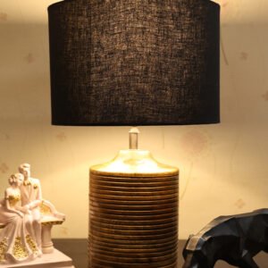 Coffee Brown Ribbed Circle Table Lamp, Side lamp for Bedroom, Dinning, Balcony, Office, Hotels & Home Decoration(BLACK)