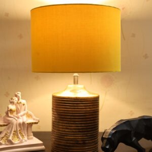 Coffee Brown Ribbed Circle Table Lamp, Side lamp for Bedroom, Dinning, Balcony, Office, Hotels & Home Decoration(YELLOW)
