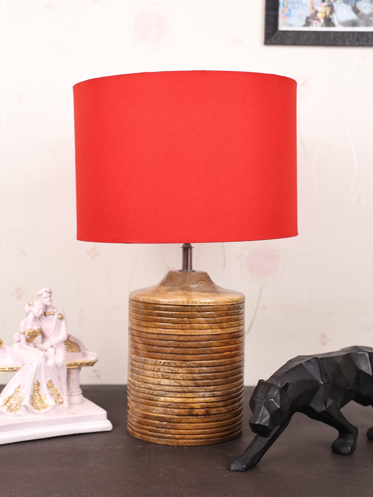 Coffee Brown Ribbed Circle Table Lamp, Side lamp for Bedroom, Dinning, Balcony, Office, Hotels & Home Decoration(RED) - Image 3
