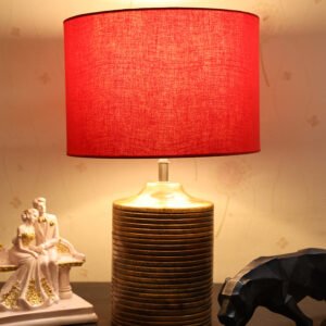 Coffee Brown Ribbed Circle Table Lamp, Side lamp for Bedroom, Dinning, Balcony, Office, Hotels & Home Decoration(RED)