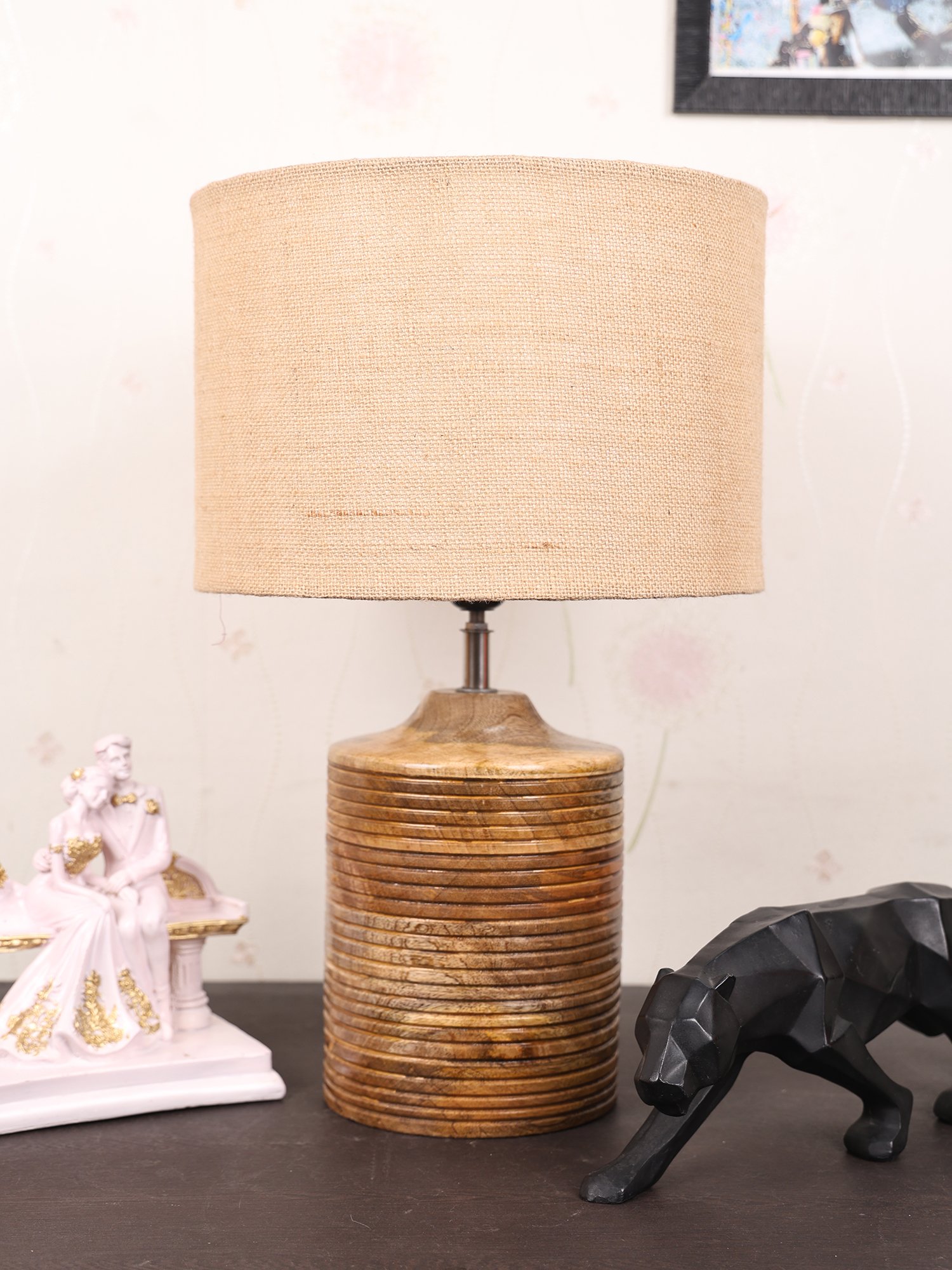Coffee Brown Ribbed Circle Table Lamp, Side lamp for Bedroom, Dinning, Balcony, Office, Hotels & Home Decoration(NATURAL JUTE) - Image 3
